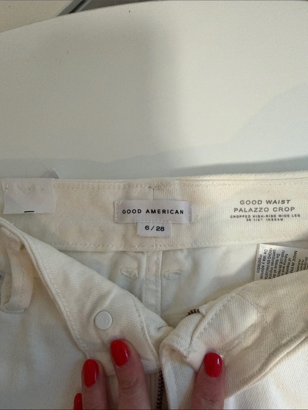 Good American Cream High-Waist Palazzo Crop Jeans
